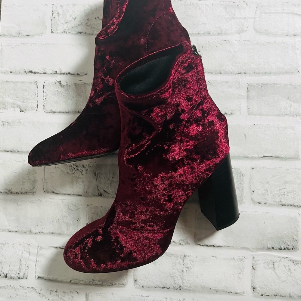 French Connection Brunelo Velvet Ankle Boots | Size 9.5 | Maroon | Used w/ Box|